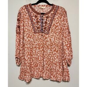 Solitaire Boho Cottagecore Peasant Tunic Top Large Embroidered Western Artsy‎